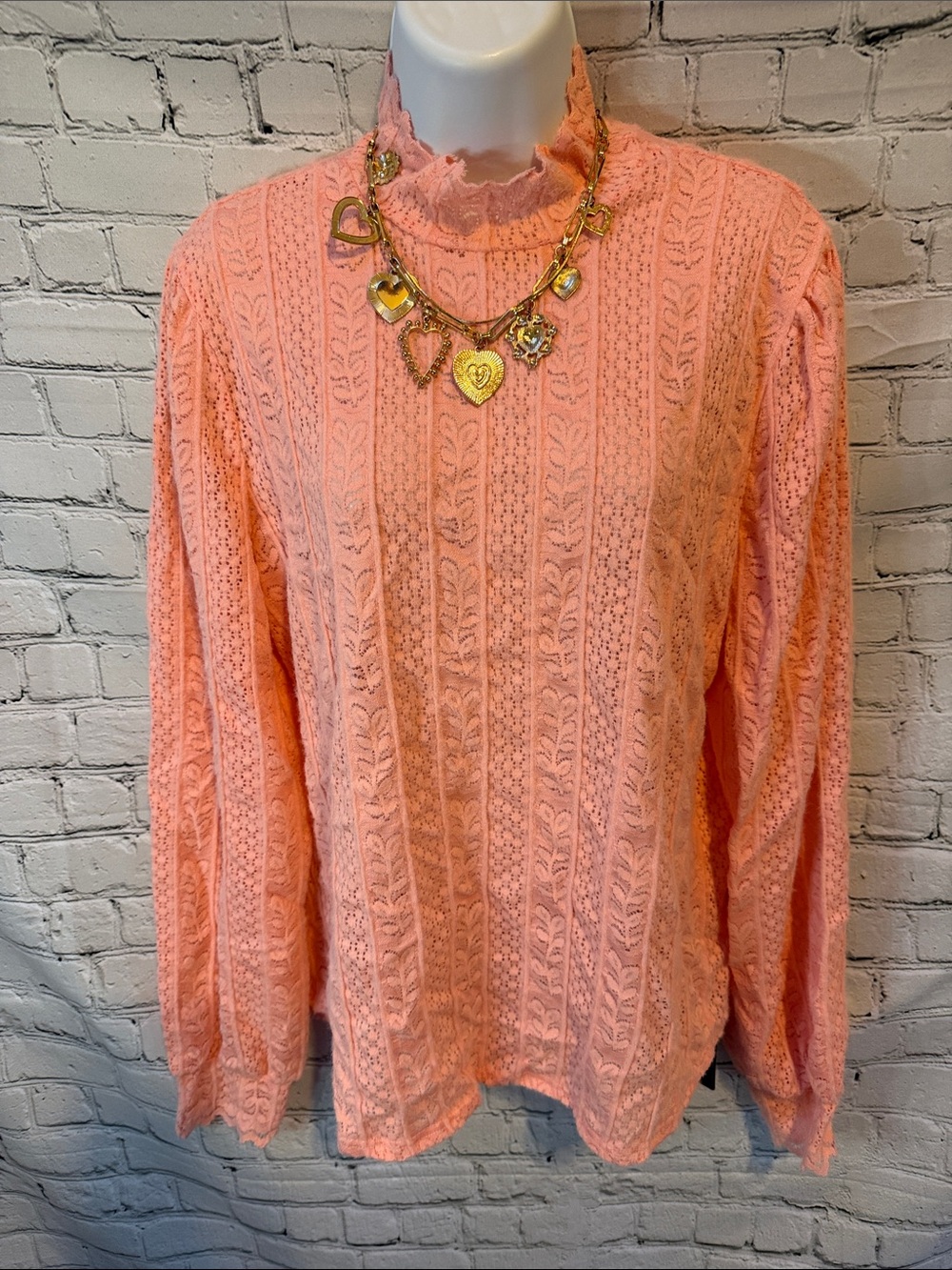 Brand New (NWT) Micoson coral pink lace mock neck top, size XL